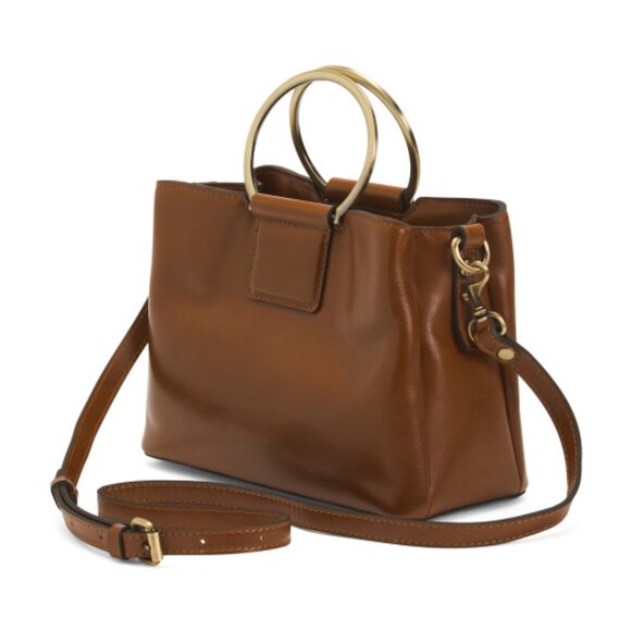 PATRICIA NASH Leather Empoli Satchel With Metal Handles And Crossbody Strap - Picture 4 of 4